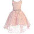 thumbnail image 1 of Little Girl High Low Floral Lace Rhinestones Pearl Belt Easter Pageant Flower Girl Dress Blush 2 JK3744 BNY Corner, 1 of 3