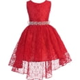thumbnail image 1 of Little Girl High Low Floral Lace Rhinestones Pearl Belt Easter Pageant Flower Girl Dress Red 2 JK3744 BNY Corner, 1 of 3