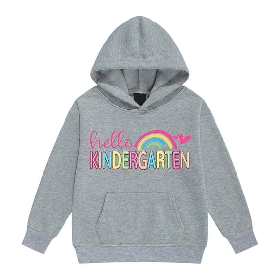 Little Girl' Hoodies Sweatshirts Cute Cartoon Print Long Sleeve Drawstring Hooded Pullover with Pocket Sweatshirt Tops Size 6-7T ,Gray