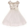 thumbnail image 1 of Little Girl Illusion Neckline Floral Sequin Shiny Pageant Flower Girl Dress USA Off White 4 JKS 2116 BNY Corner, 1 of 5