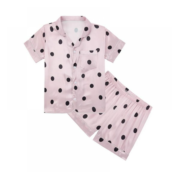 Little Girl Imitate Silk Pajamas Set,Short Sleeve Tops+Short Pants Sleepwear Suit,5-14Y
