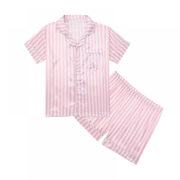 Little Girl Imitate Silk Pajamas Set,Short Sleeve Tops+Short Pants Sleepwear Suit,5-14Y