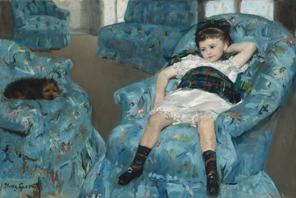 Little Girl In A Blue Armchair Canvas Art - (36 x 24)