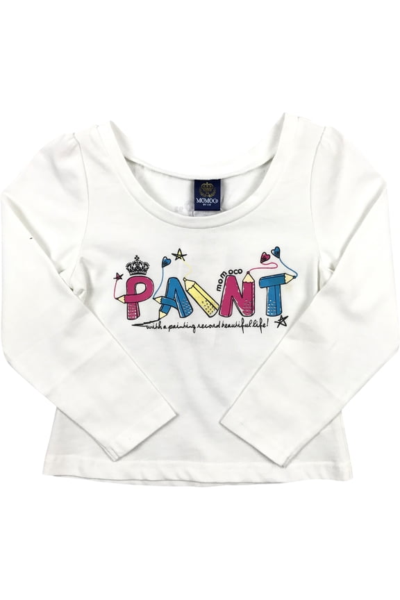 Little Girl Kids 2 Pieces Paint Rhinestones Casual Cotton T-Shirt Tee Top Off White 4 100 (21131026) BNY Corner
