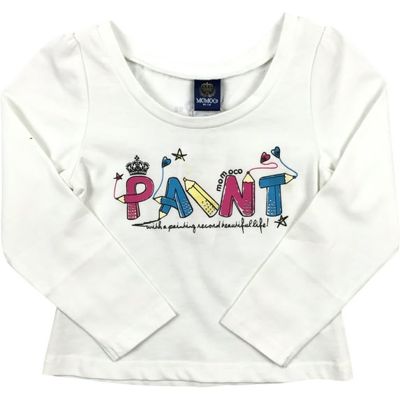 Little Girl Kids 2 Pieces Paint Rhinestones Casual Cotton T-Shirt Tee Top Off White 6 120 (21131026) BNY Corner
