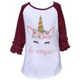 thumbnail image 1 of Little Girl Kids Be Unique Unicorn Floral Flower Shirt Top Tee T-Shirt Red Burgundy 2T XS (503004), 1 of 1