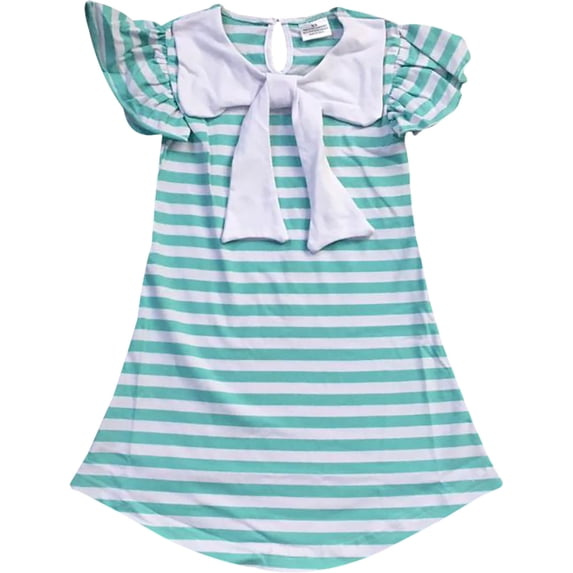 Little Girl Kids Cap Sleeve Stripe Bow School Flower Girls Dress Blue 4 M 317134 BNY Corner