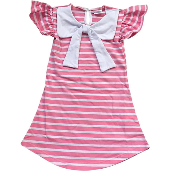 Little Girl Kids Cap Sleeve Stripe Bow Summer Birthday Flower Girls Dress Pink 2T XS 317153 BNY Corner