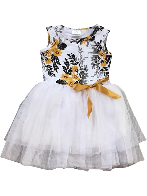 Little Girl Kids Floral Tulle Summer Easter Flower Girl Dress Off White 5 L 200743 BNY Corner