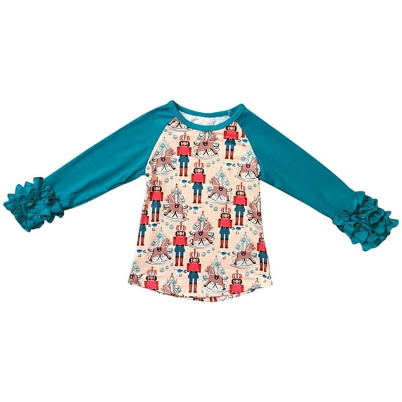Little Girl Kids King Horse Icing Sleeve Raglan Casual Shirt Top Tee T-Shirt Teal 5 L (201172)