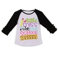 thumbnail image 1 of Little Girl Kids Little Miss Rule School Raglan Ruffle Shirt Top Tee T-Shirt White Black 2T XS (200904), 1 of 2