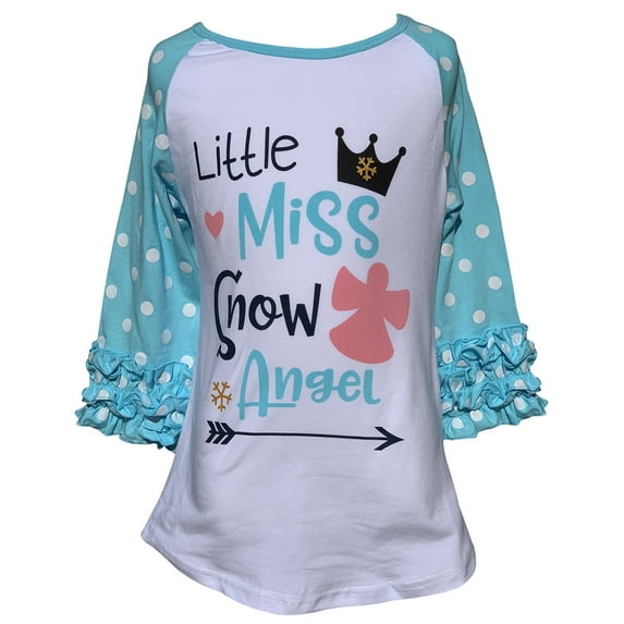 Little Girl Kids Little Miss Snow Angel Polka Shirt Top Tee T-Shirt Red WT Blue 4 M (318463)