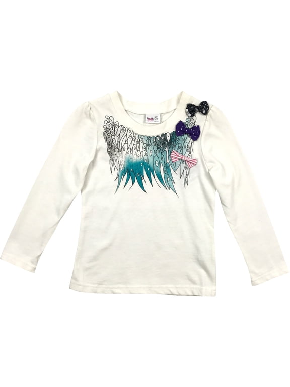 Little Girl Kids Long Sleeve Bow Casual Cotton T-Shirt Tee Top Off White 5 110 (31133029) BNY Corner
