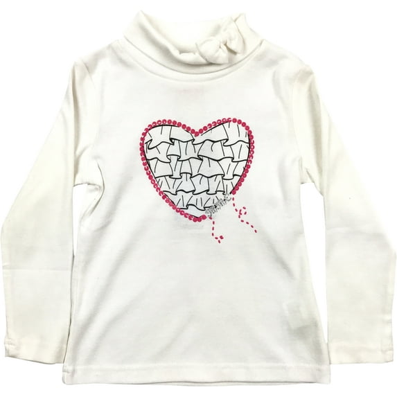 Little Girl Kids Long Sleeve Heart Casual Cotton T-Shirt Tee Top Off White 3T 90 (24132020) BNY Corner