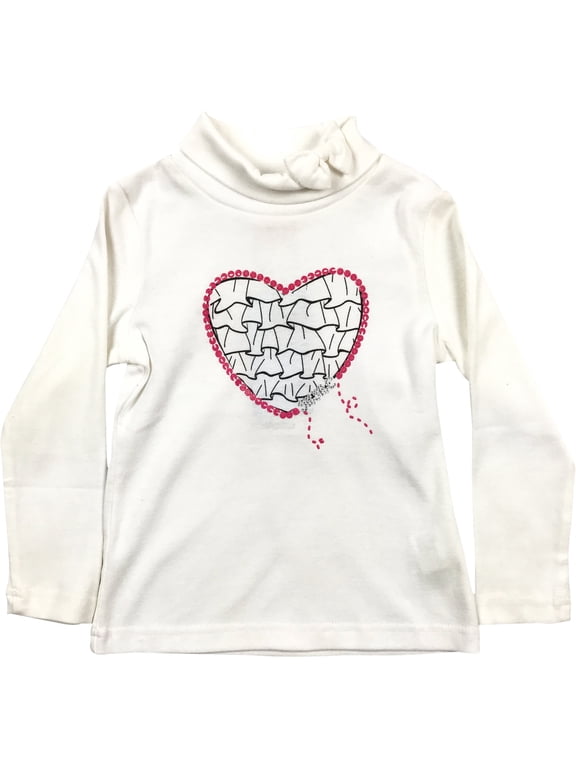 Little Girl Kids Long Sleeve Heart Casual Cotton T-Shirt Tee Top Off White 4 100 (24132020) BNY Corner