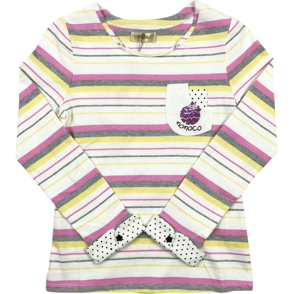 Little Girl Kids Long Sleeve Stripe Casual Cotton T-Shirt Tee Top Off White 5 110 (41BT02) BNY Corner