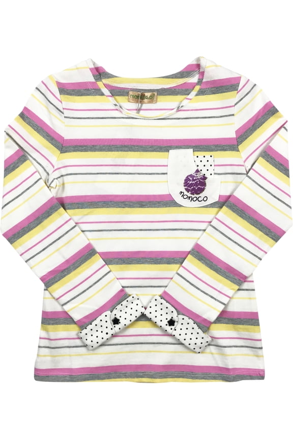 Little Girl Kids Long Sleeve Stripe Casual Cotton T-Shirt Tee Top Off White 5 110 (41BT02) BNY Corner