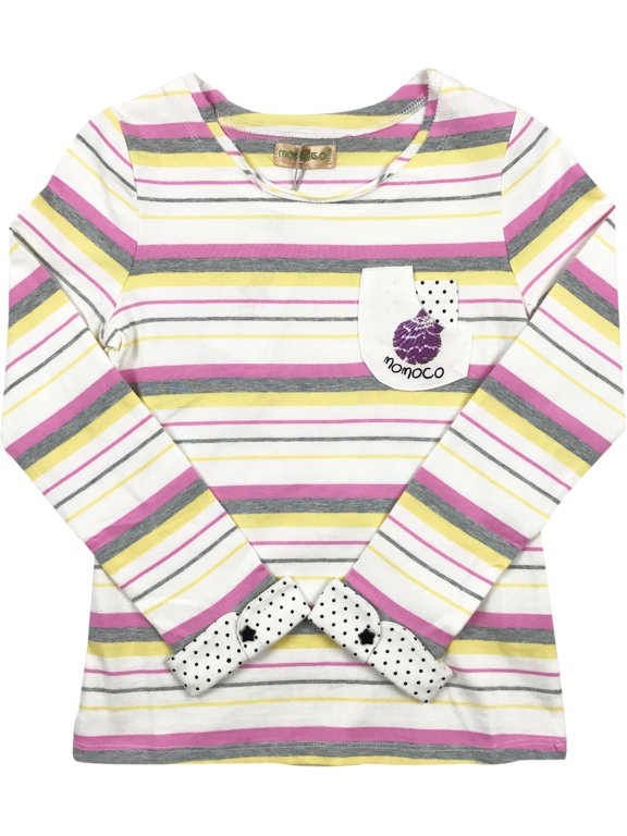 Little Girl Kids Long Sleeve Stripe Casual Cotton T-Shirt Tee Top Off White 6 120 (41BT02) BNY Corner