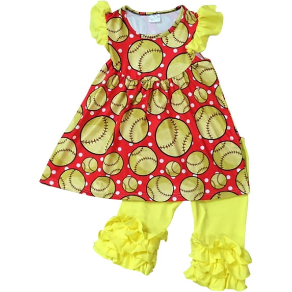 Little Girl Kids Short Sleeve Baseball Dress Ruffles Pants Set Yellow 6 XL 317828 BNY Corner
