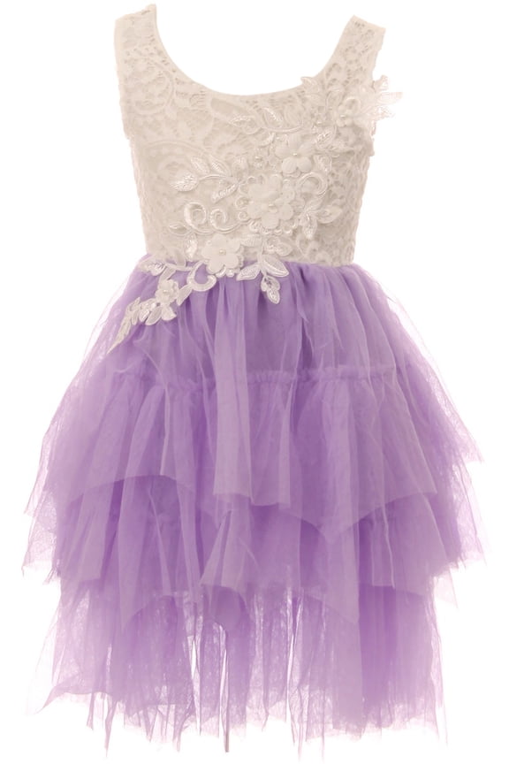 Little Girl Kids Sleeveless Floral Lace Tulle Summer Flower Girls Dress Lilac 6 XL 900447 BNY Corner