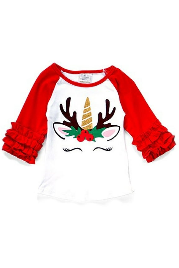 Little Girl Kids Unicorn Christmas Holiday Holiday Shirt Top Tee T-Shirt White Red 3T S (318438)