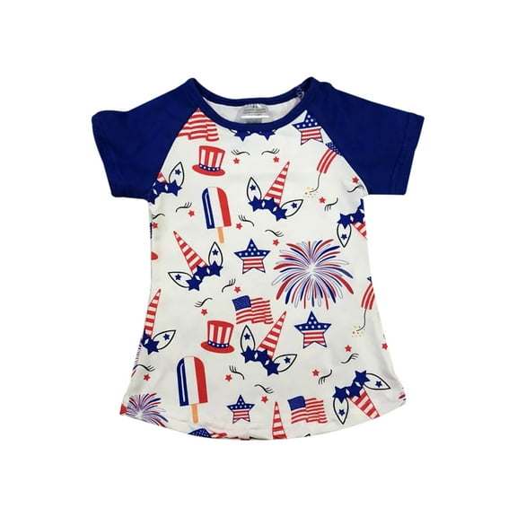 Little Girl Kids Unicorn Firework Flag Stars Cotton Shirt Top Tee T-Shirt Royal 3T S (501363)