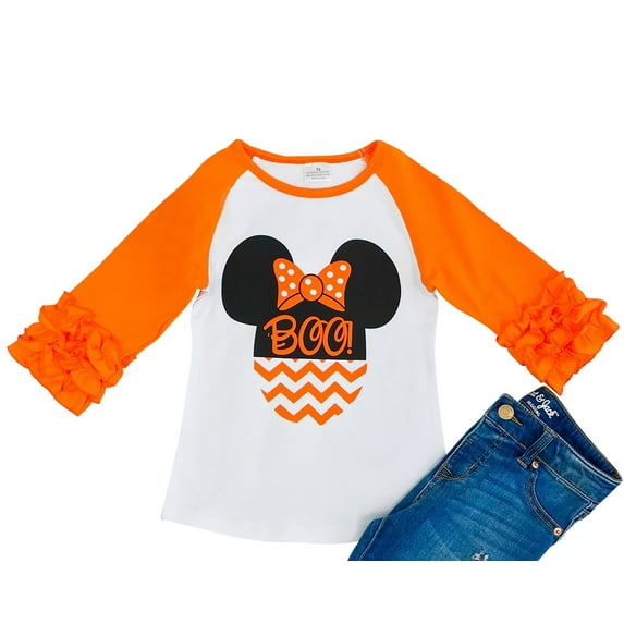 Little Girl Kids Unicorn Halloween BOO Raglan Ruffle Shirt Top Tee T-Shirt Orange 3T S (318302)