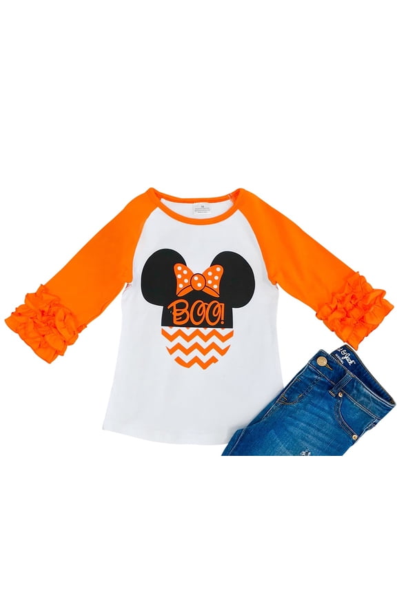 Little Girl Kids Unicorn Halloween BOO Raglan Ruffle Shirt Top Tee T-Shirt Orange 5 L (318302)