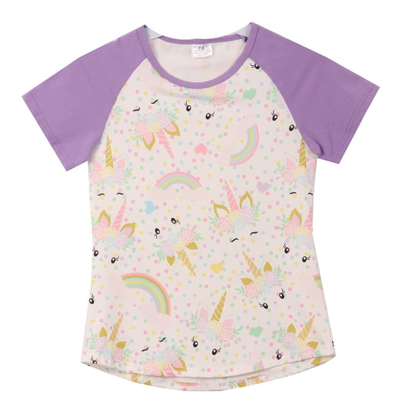 Little Girl Kids Unicorn Polka Dot Rainbow Raglan Shirt Top Tee T-Shirt Lilac 2T XS (201344)