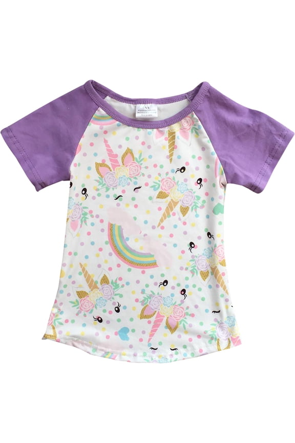 Little Girl Kids Unicorn Rainbow Flower Raglan Cotton Shirt Top Tee T-Shirt Lilac 6 XL (201344)