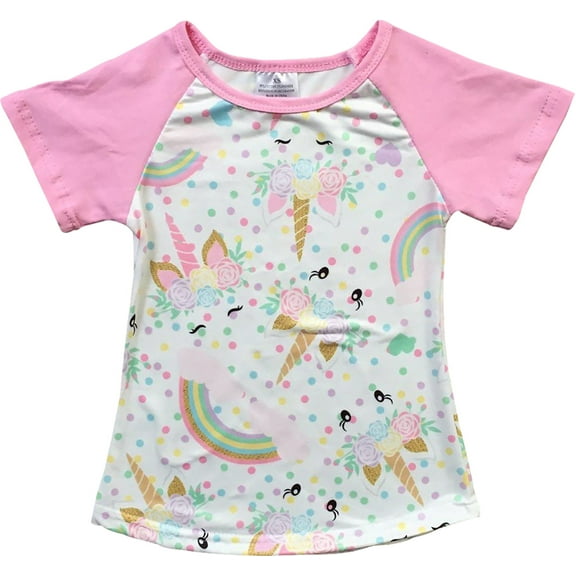 Little Girl Kids Unicorn Rainbow Flower Raglan Cotton Shirt Top Tee T-Shirt Pink 2T XS (201345)