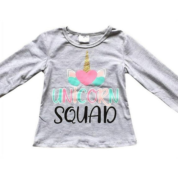 Little Girl Kids Unicorn Squad Heart Casual Shirt Top Tee T-Shirt Grey 3T S (202169)