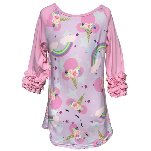 Little Girl Kids Unicorn Stars Rainbow Ruffle Shirt Top Tee T-Shirt Pink 2T XS (501978)