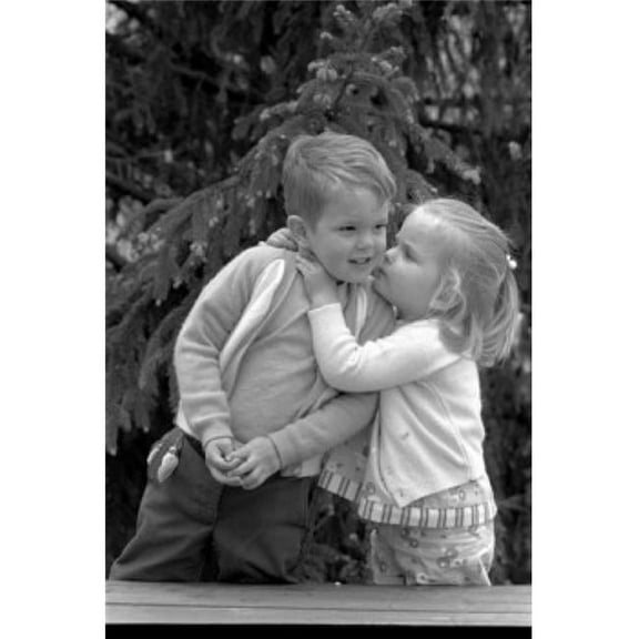 Little Girl Kissing Boy Poster Print - 18 x 24 in.