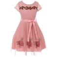 thumbnail image 1 of Little Girl Lace Short Sleeve Roses Embroidery Holiday Party Flower Girl Dress Rose 4 JKS 2097, 1 of 2