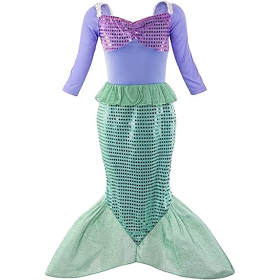 KAWELL Long Sleeves Mermaid Princess Costume Sequins Party Dress