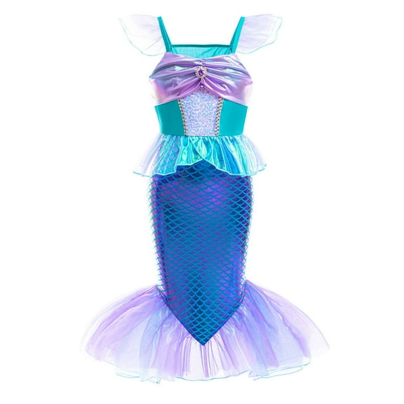 Little Girl Mermaid Princess Dress Up, Toddler Cosplay Outfits with Costume, Halloween Party for Kid 2-7