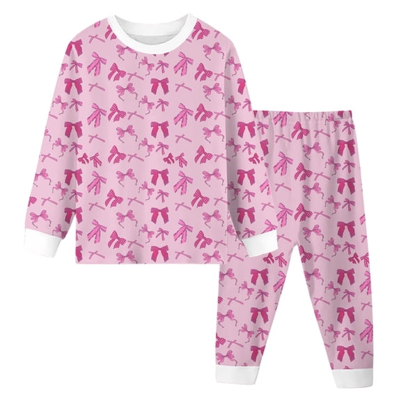 Little Girl Outfit Sets Print Bow Pajama Lounge Kids Summer Clothes,Light Pink,Size 7Y