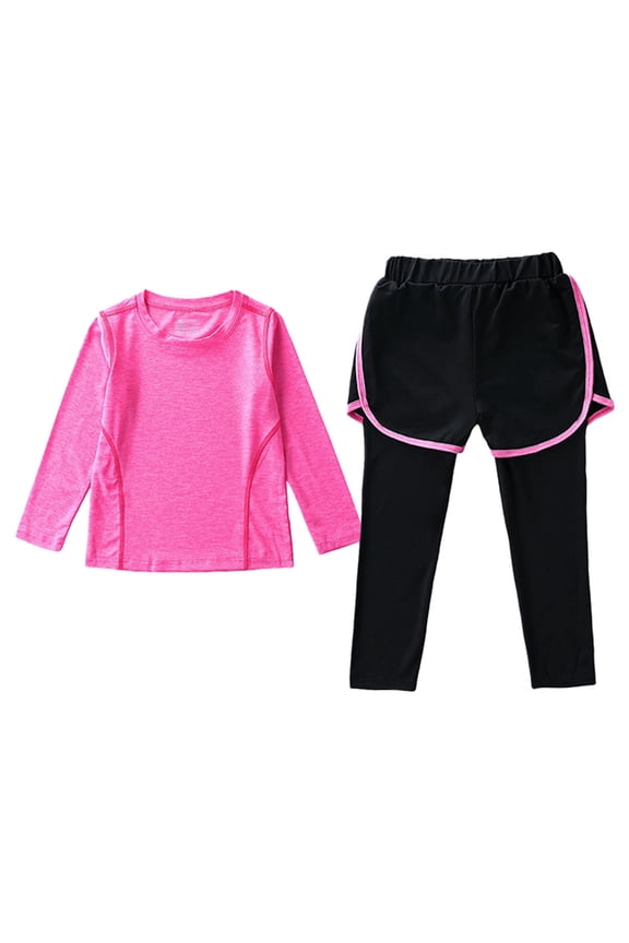Little Girl Outfit Sets Yoga Leggings Training Gym Active Kids Sweatsuit,Hot Pink,110