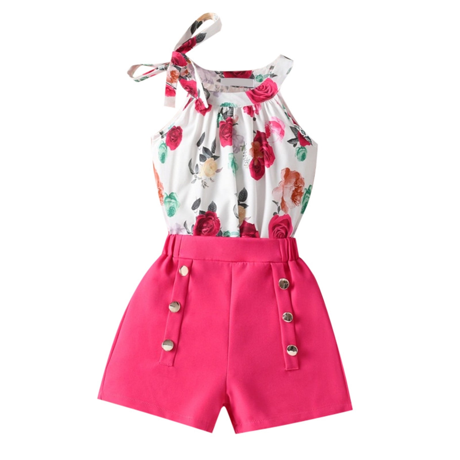 Little Girl Outfits Girls Clothes Two Piece Printed Top And Shorts Sets