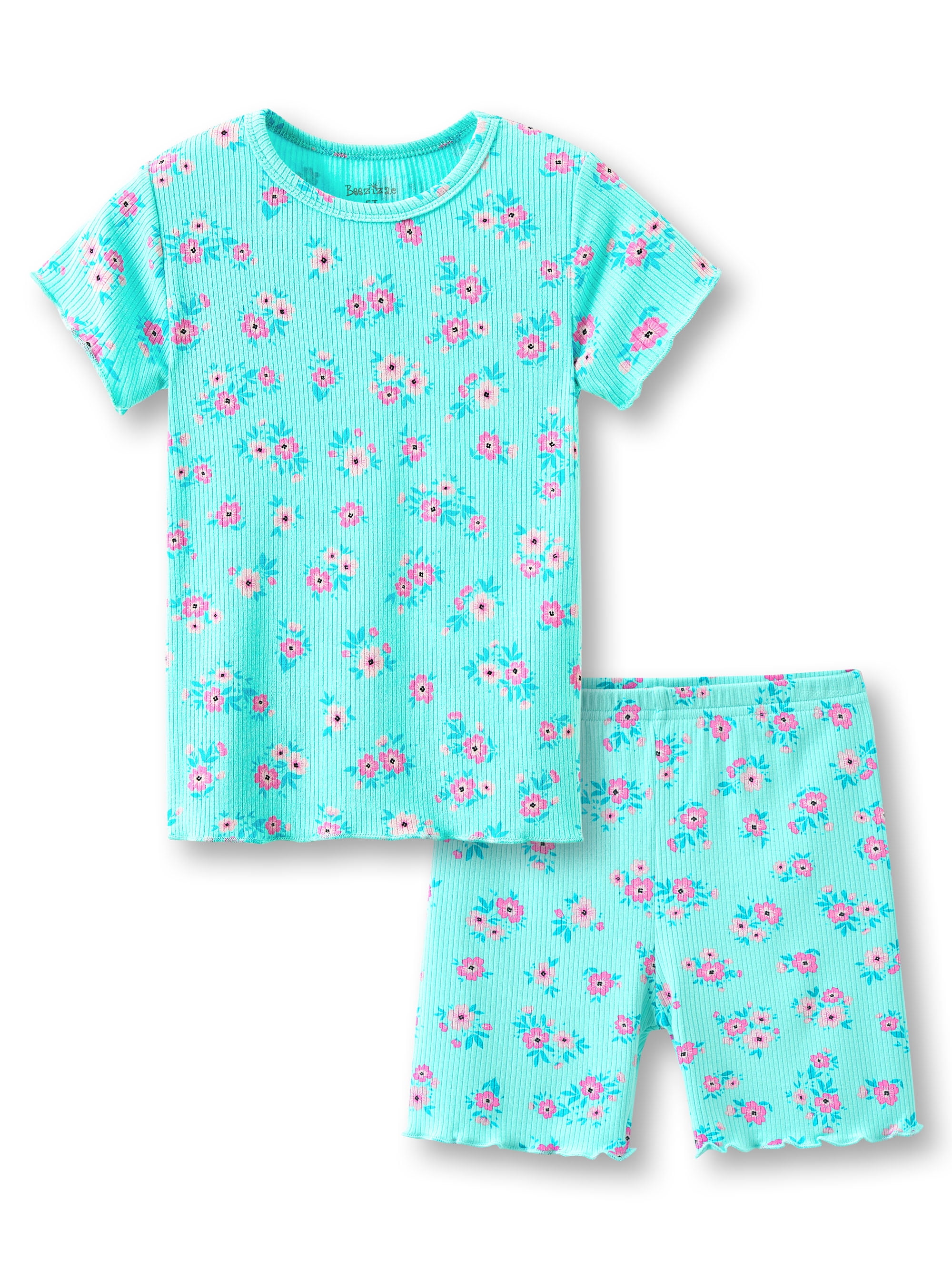 Little Girl Pajamas Soft Summer Short Sleeve Tee Set Ditsy Floral 2