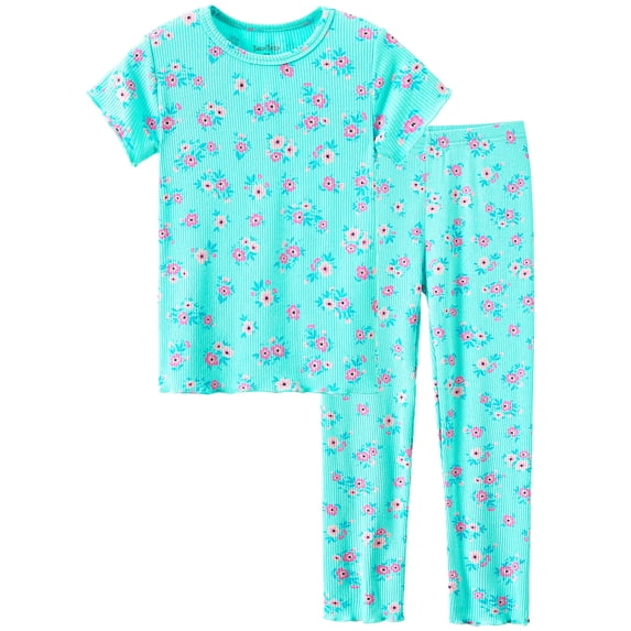 Beezizac Little Girl Pajamas – Soft Summer Tee & Pants Ditsy Floral 2 Piece PJ Set Kid Size 5T