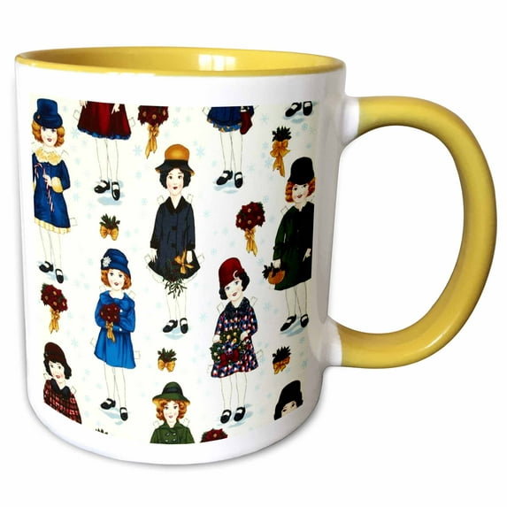 3drose, Little Girl Paper Dolls S, 15oz Two-tone Yellow Mug