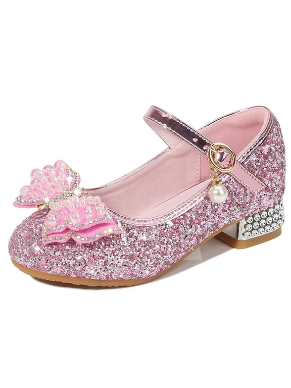 Little Girl Pearl Bow Shining Princess Dance Shoes Princess Stage Crystal Shoes Party Shoes