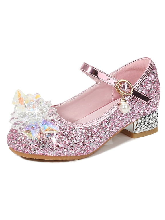 Little Girl Pearl Bow Shining Princess Dance Shoes Princess Stage Crystal Shoes Party Shoes