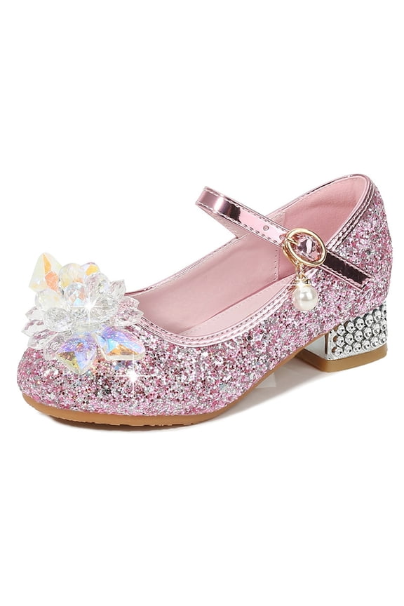 Little Girl Pearl Bow Shining Princess Dance Shoes Princess Stage Crystal Shoes Party Shoes