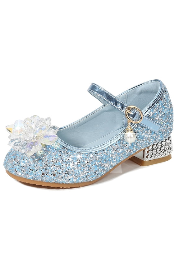 Little Girl Pearl Bow Shining Princess Dance Shoes Princess Stage Crystal Shoes Party Shoes