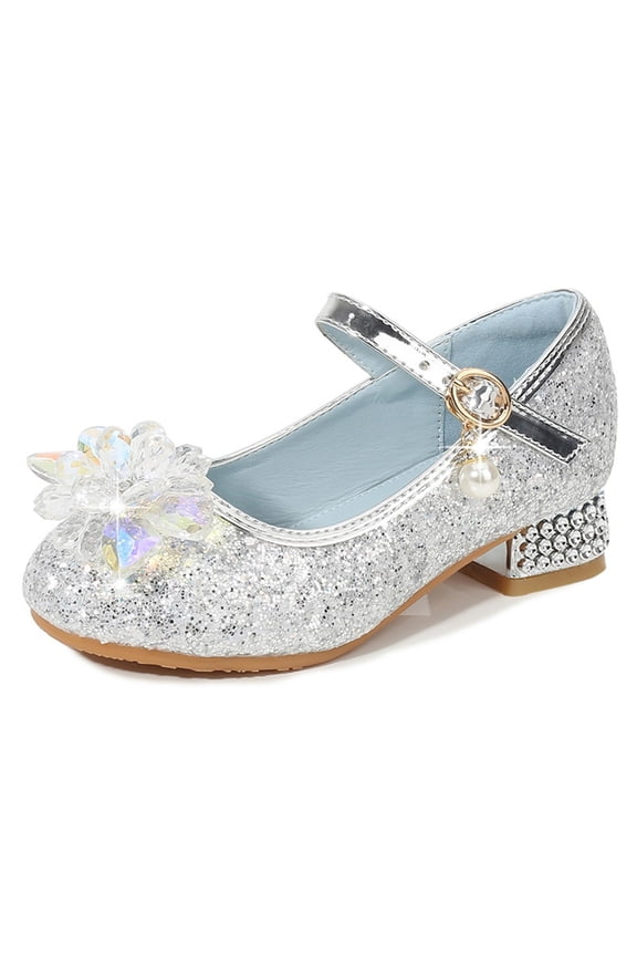 Little Girl Pearl Bow Shining Princess Dance Shoes Princess Stage Crystal Shoes Party Shoes