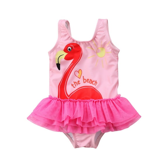 Little Girl Pink Swan Love The Beach Ballerina Tutu One-Piece Swimsuit (36/6)