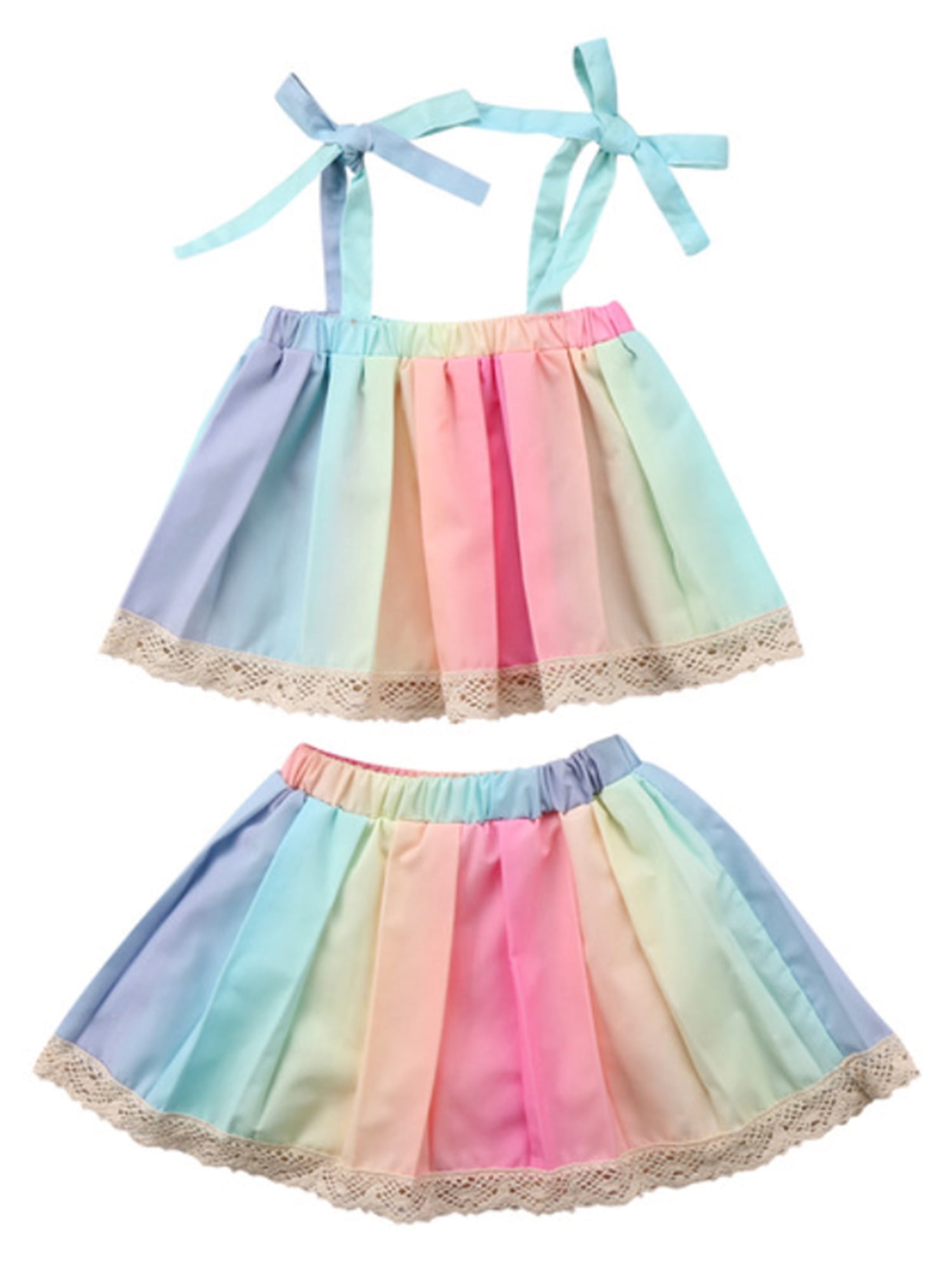 Kids Baby Girls Autumn Long Sleeve Tops +Rainbow Skirt 2pcs Sets 2-7Y